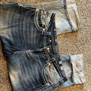 Miss Me Blue Ankle Cropped Jeans with Rolled Cuffs